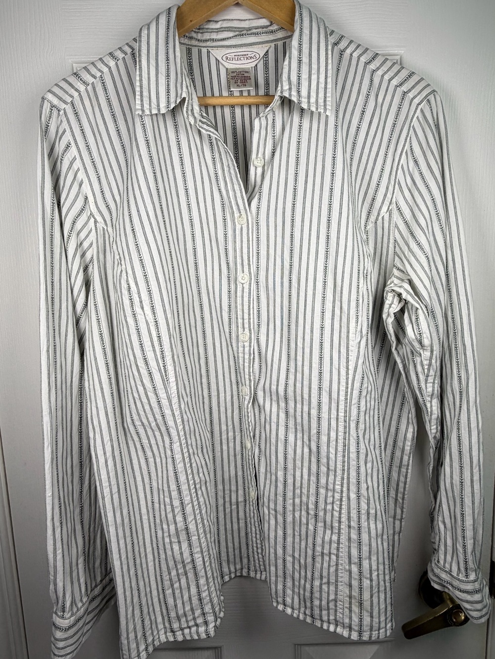 Northern Reflections White Green Pinstripe Shirt Women's XL 100% Cotton Classic